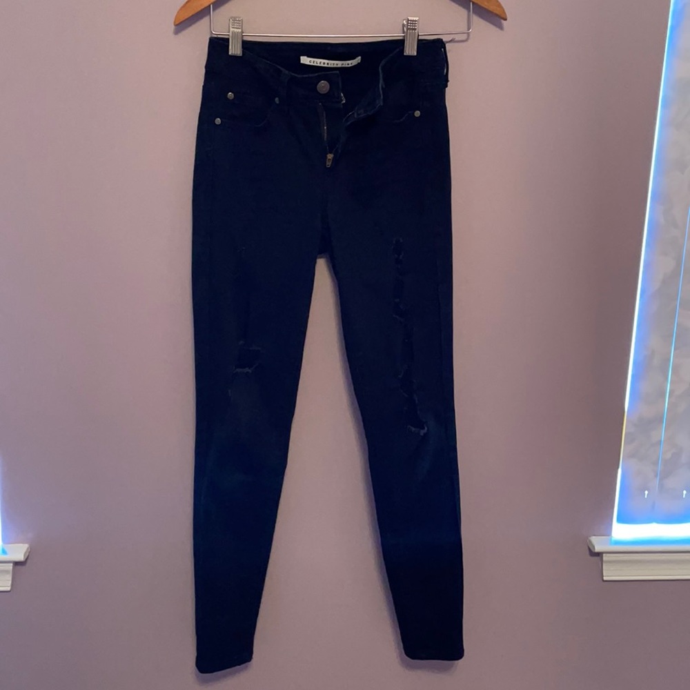 Celebrity Pink Black Skinny Mid Rise ripped jeans
